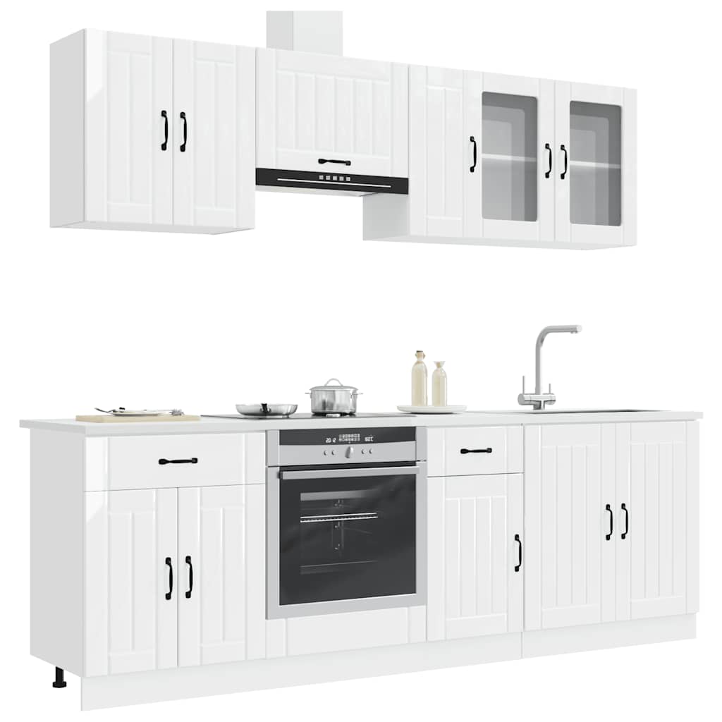 8 Piece Kitchen Cabinet Set "Kalmar" Engineered Wood High gloss white