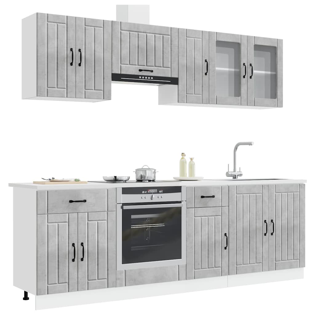 8 Piece Kitchen Cabinet Set "Kalmar" Engineered Wood Concrete grey