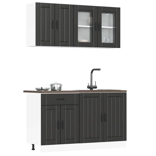 4 Piece Kitchen Cabinet Set "Lucca" Engineered Wood Black