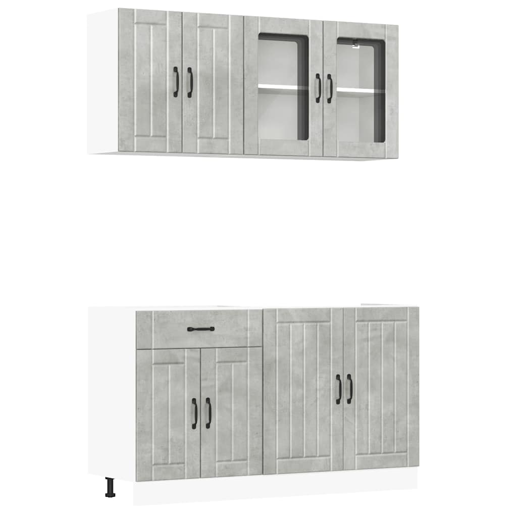 4 Piece Kitchen Cabinet Set "Lucca" Engineered Wood Concrete grey