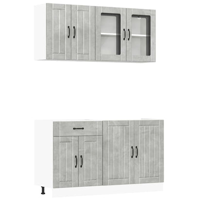 4 Piece Kitchen Cabinet Set "Lucca" Engineered Wood Concrete grey