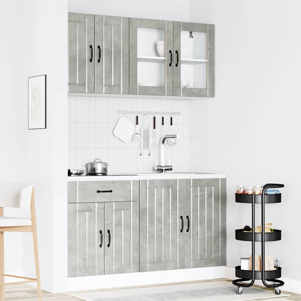 4 Piece Kitchen Cabinet Set "Lucca" Engineered Wood Concrete grey