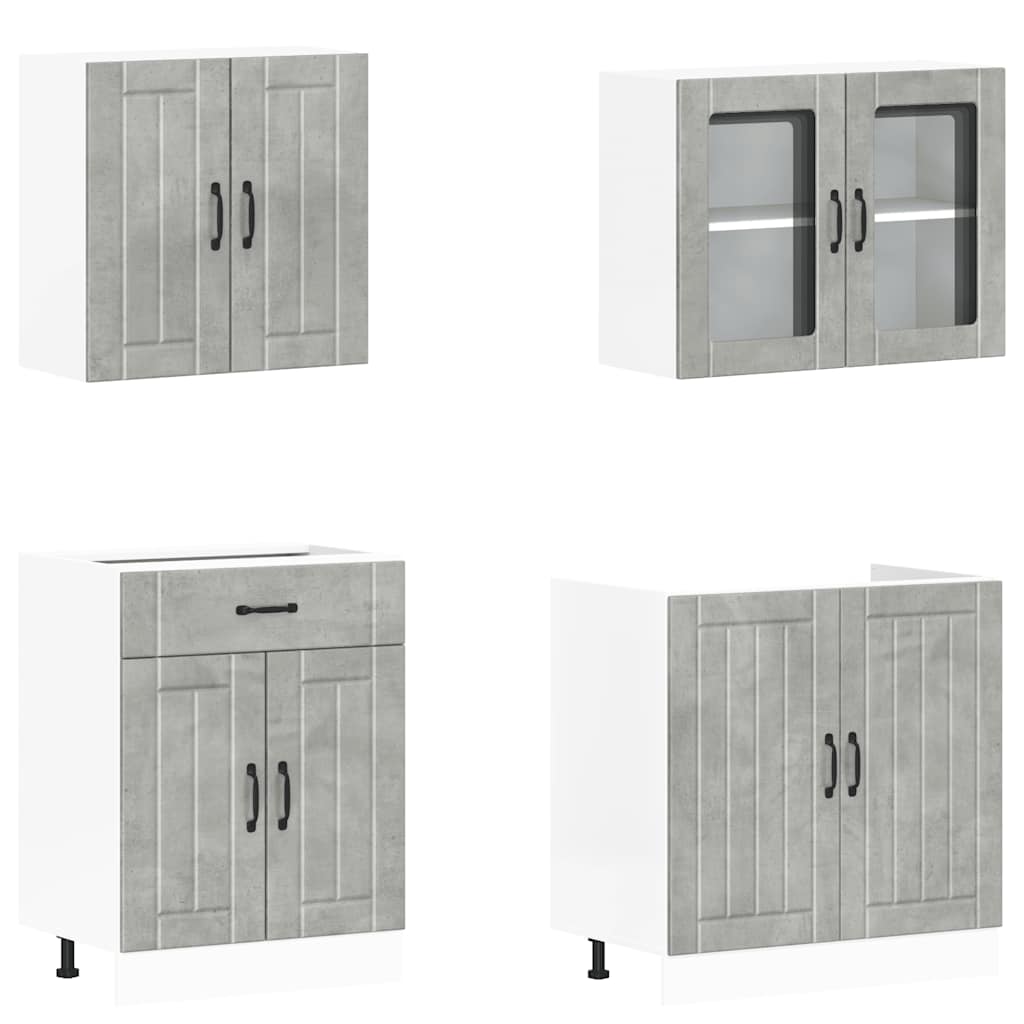 4 Piece Kitchen Cabinet Set "Lucca" Engineered Wood Concrete grey