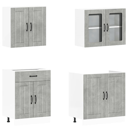 4 Piece Kitchen Cabinet Set "Lucca" Engineered Wood Concrete grey