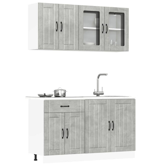 4 Piece Kitchen Cabinet Set "Lucca" Engineered Wood Concrete grey