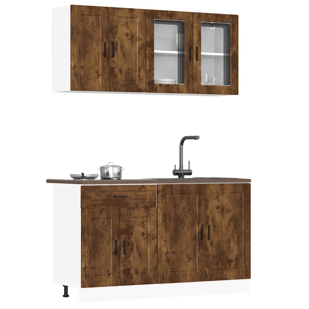 4 Piece Kitchen Cabinet Set "Porto" Engineered Wood Smoked oak