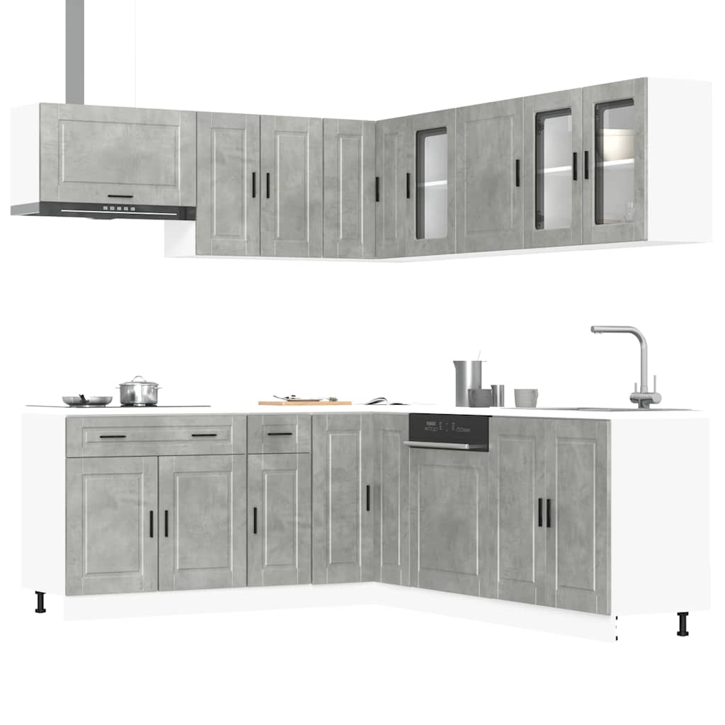 11 Piece Kitchen Cabinet Set "Porto" Engineered Wood Concrete grey