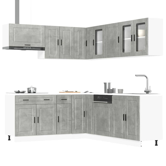 11 Piece Kitchen Cabinet Set "Porto" Engineered Wood Concrete grey