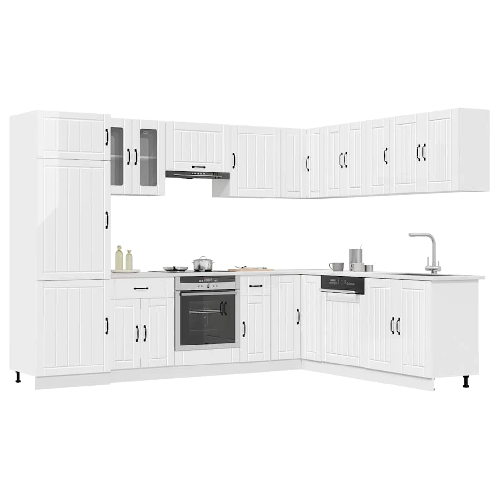 14 Piece Kitchen Cabinet Set "Lucca" Engineered Wood High gloss white