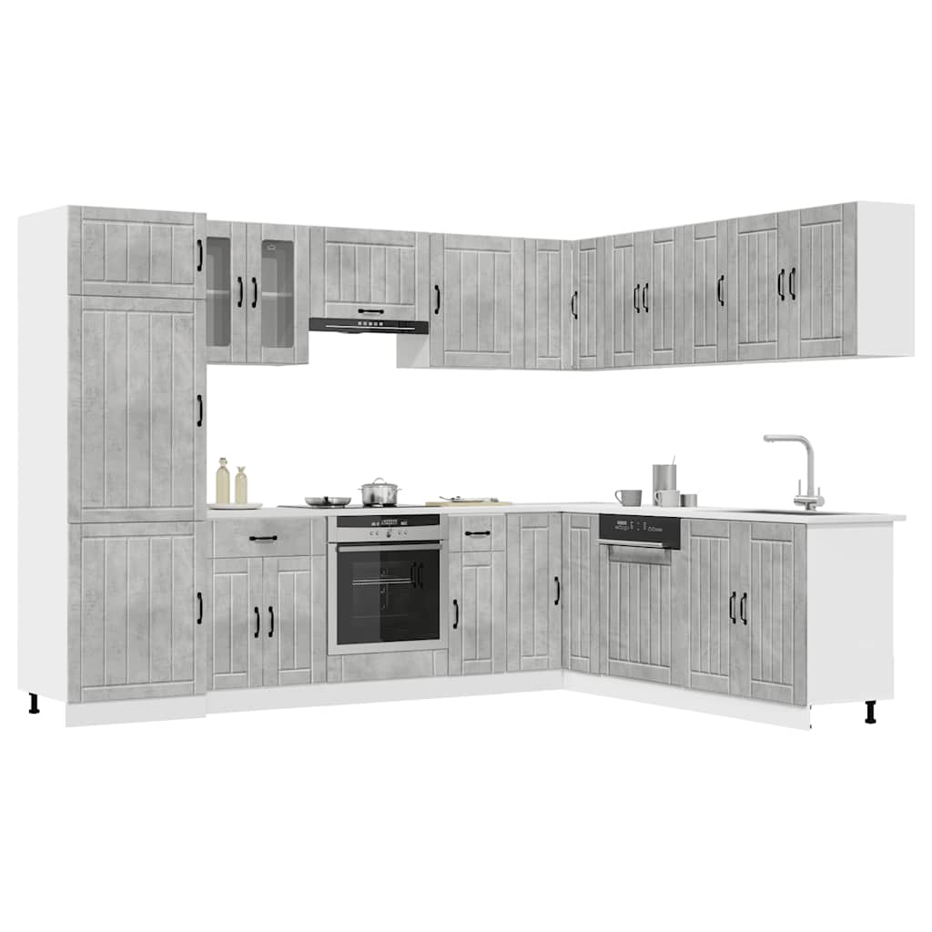 14 Piece Kitchen Cabinet Set "Lucca" Engineered Wood Concrete grey