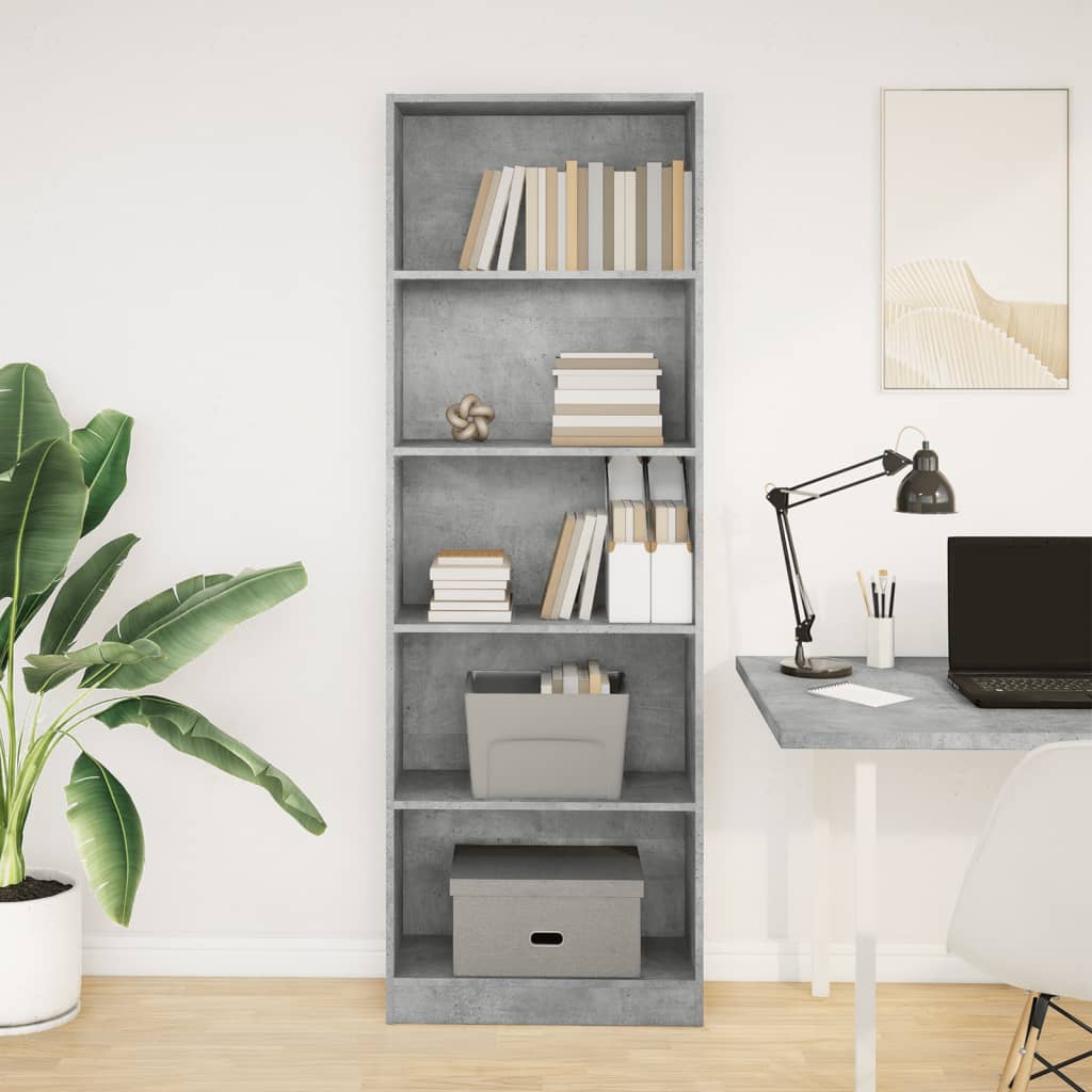 vidaXL Bookcase Concrete Grey 60x24x176 cm Engineered Wood 3