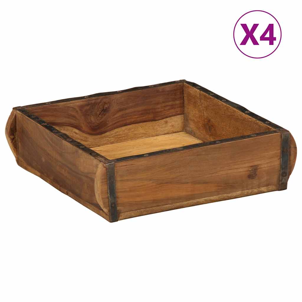 vidaXL Tray 4 pcs Brown 29 x 31 x 10 cm Solid Reclaim Wood 1