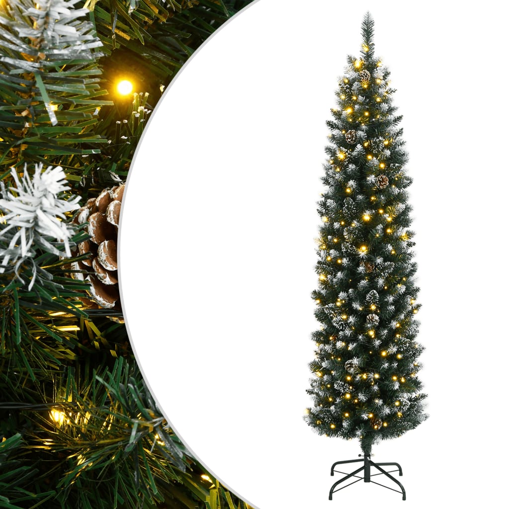 vidaXL Artificial Slim Christmas Tree 150 LEDs 150 cm 1