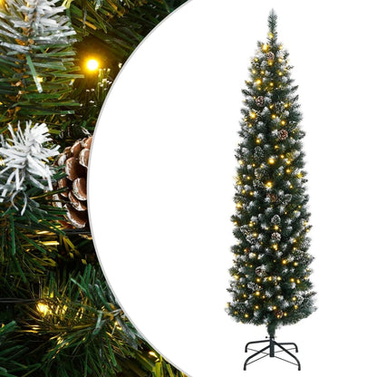 Artificial Slim Christmas Tree Green and White 180 cm With leds