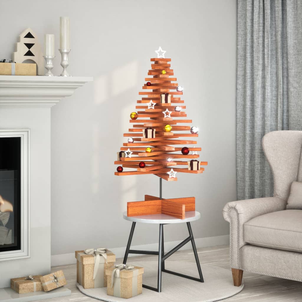 vidaXL Wooden Christmas Tree for Decoration Wax Brown 100 cm Solid Wood Pine 1