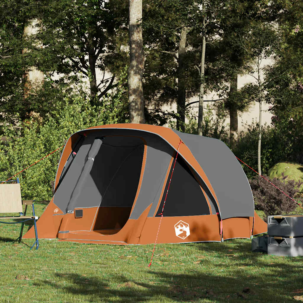 Camping Tent Cabin 4-Person Waterproof Width 298 cm Grey and orange