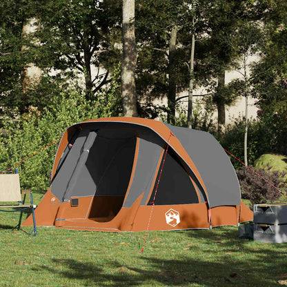 Camping Tent Cabin 4-Person Waterproof Width 298 cm Grey and orange