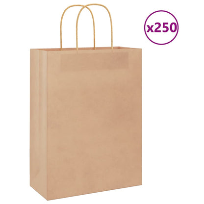 vidaXL Paper Bags 250 pcs with Handles Brown 26x12x35 cm 1