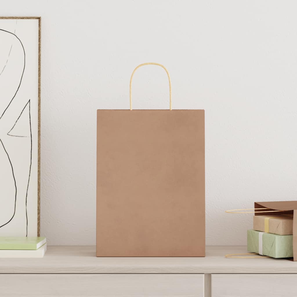 vidaXL Paper Bags 250 pcs with Handles Brown 26x12x35 cm 2