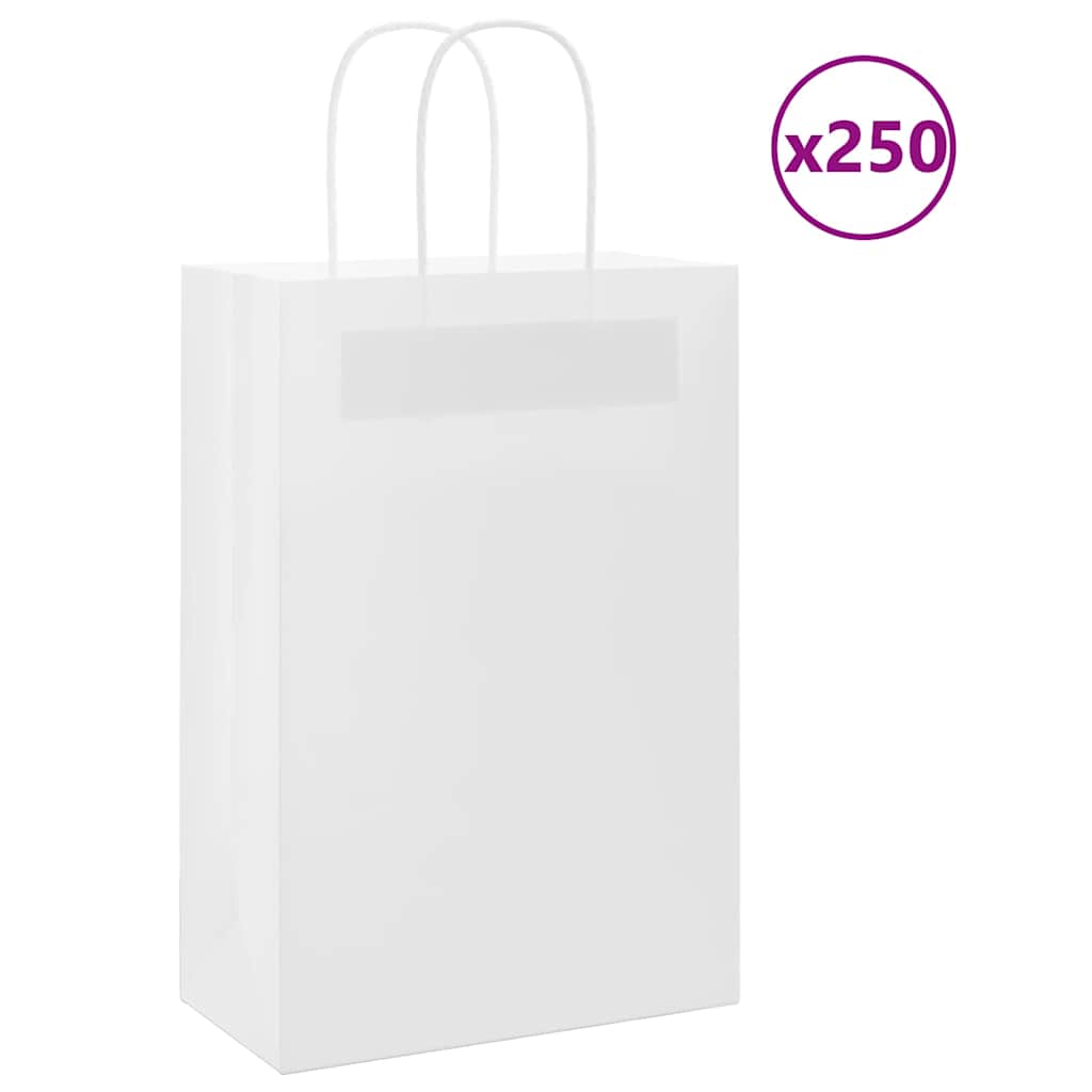 vidaXL Paper Bags 250 pcs with Handles White 21x11x31 cm 1