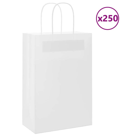 vidaXL Paper Bags 250 pcs with Handles White 21x11x31 cm 1