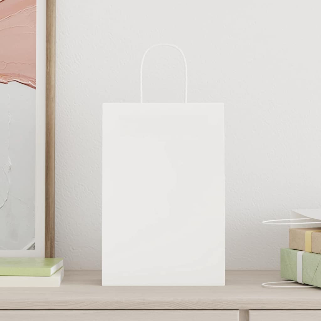 vidaXL Paper Bags 250 pcs with Handles White 21x11x31 cm 2