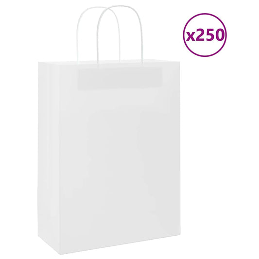 vidaXL Paper Bags 250 pcs with Handles White 26x12x35 cm 1