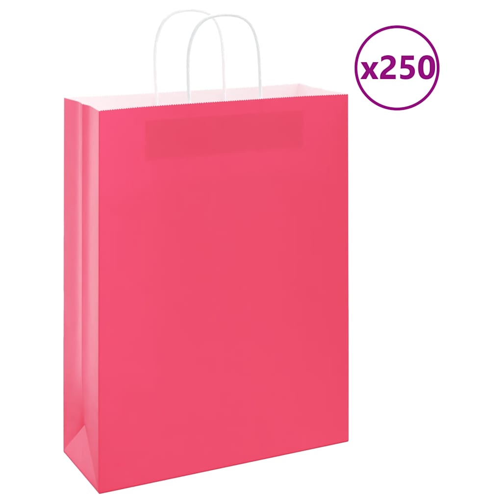 vidaXL Paper Bags 250 pcs with Handles Pink 32x12x42 cm 1