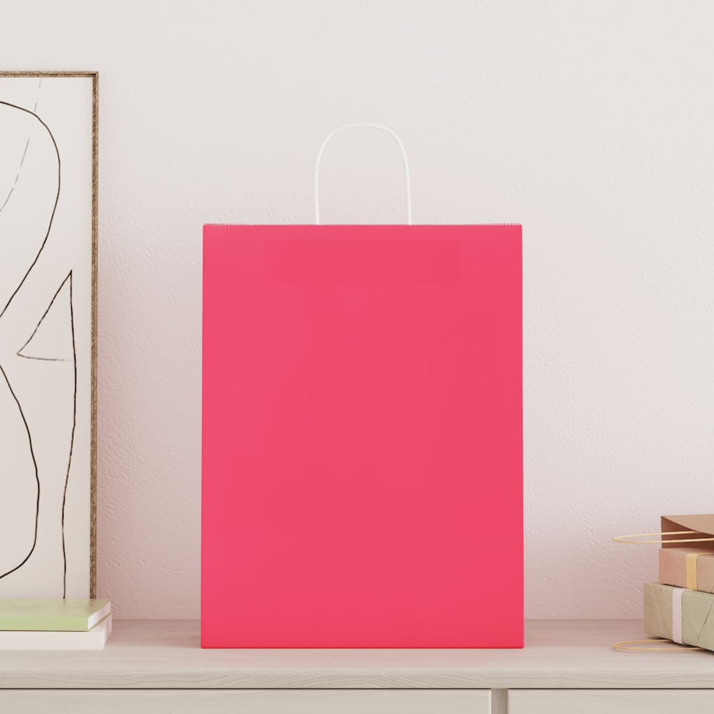 vidaXL Paper Bags 250 pcs with Handles Pink 32x12x42 cm 2