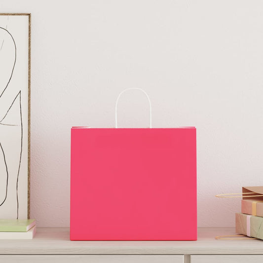 vidaXL Paper Bags 250 pcs with Handles Pink 32x22x28 cm 2