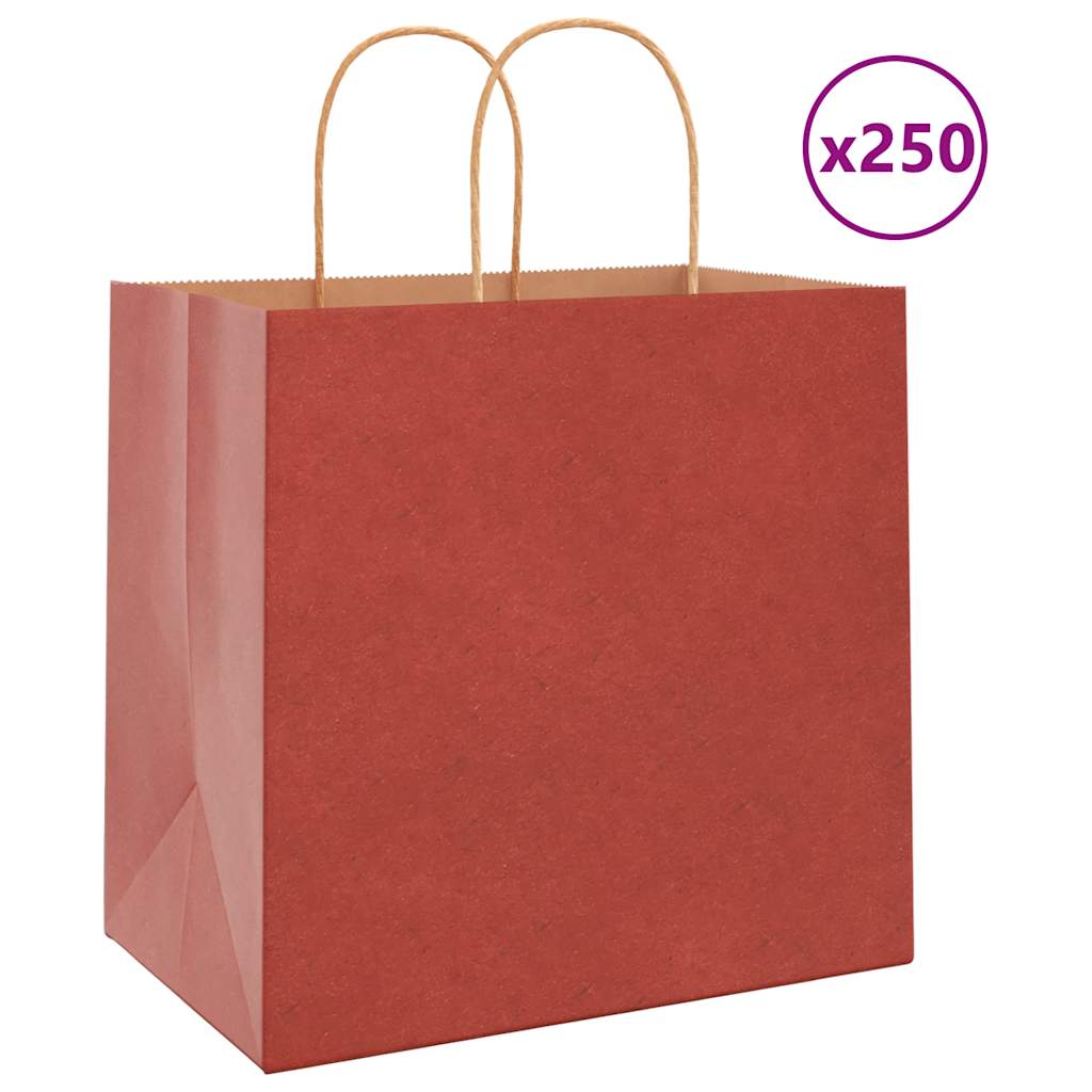 vidaXL Paper Bags 250 pcs with Handles Red 26x17x25 cm 1