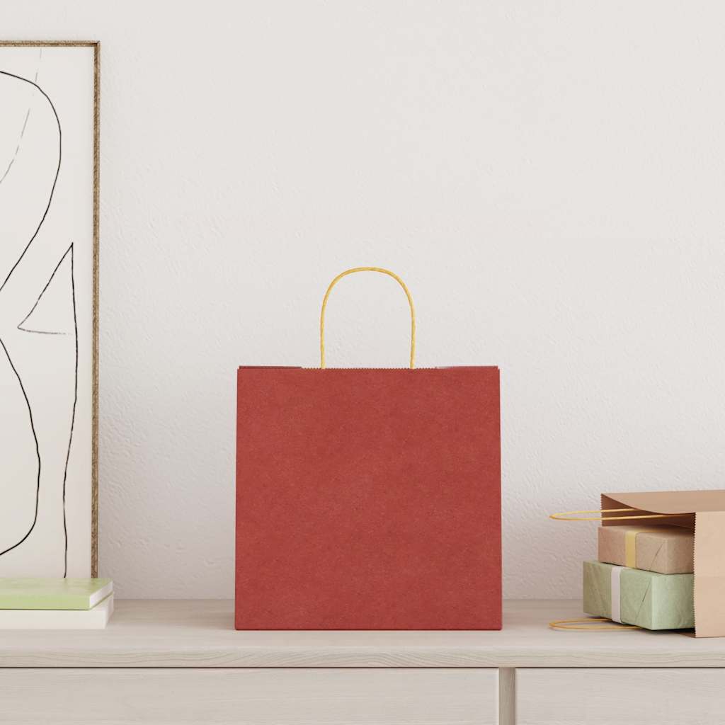 vidaXL Paper Bags 250 pcs with Handles Red 26x17x25 cm 2