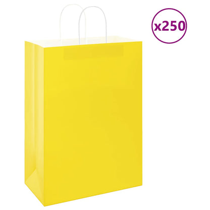 vidaXL Paper Bags 250 pcs with Handles Yellow 32x17x44 cm 1