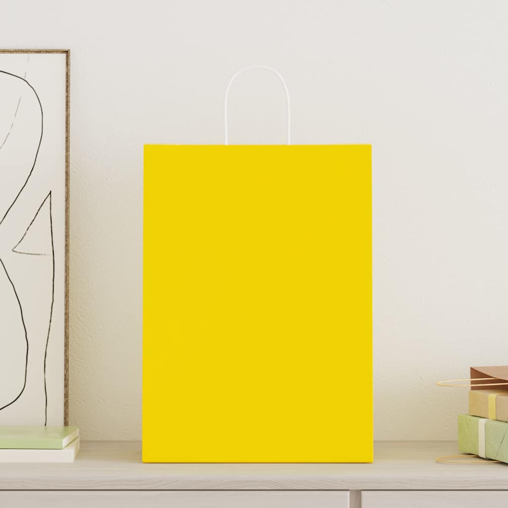vidaXL Paper Bags 250 pcs with Handles Yellow 32x17x44 cm 2