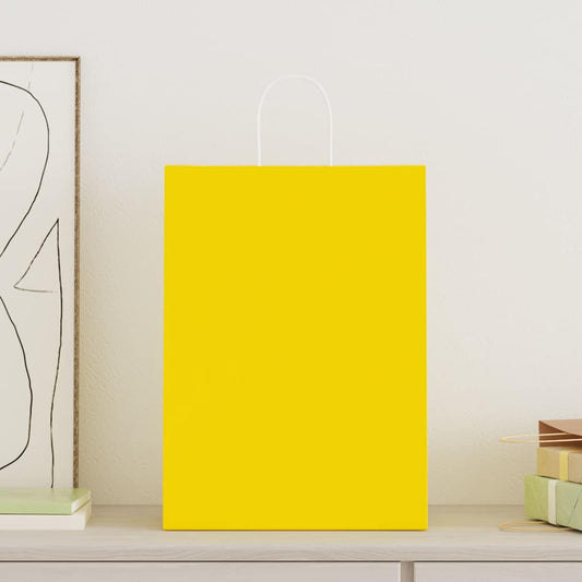 vidaXL Paper Bags 250 pcs with Handles Yellow 32x17x44 cm 2