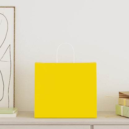 vidaXL Paper Bags 250 pcs with Handles Yellow 32x22x28 cm 2