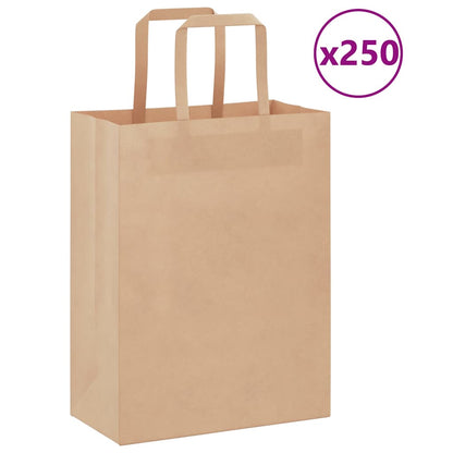 vidaXL Paper Bags 250 pcs with Handles Brown 21x11x28 cm 1