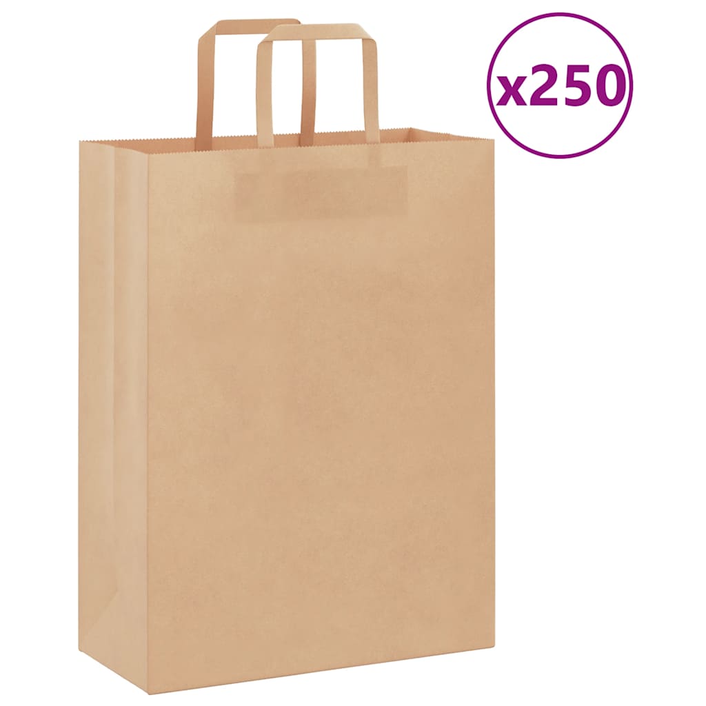 vidaXL Paper Bags 250 pcs with Handles Brown 26x12x35 cm 1