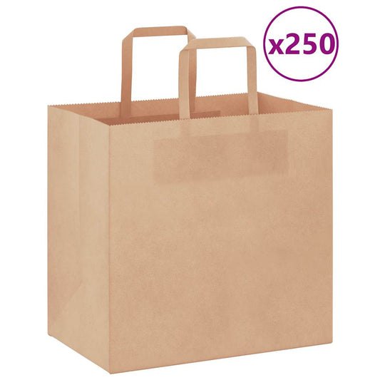 vidaXL Paper Bags 250 pcs with Handles Brown 26x17x25 cm 1