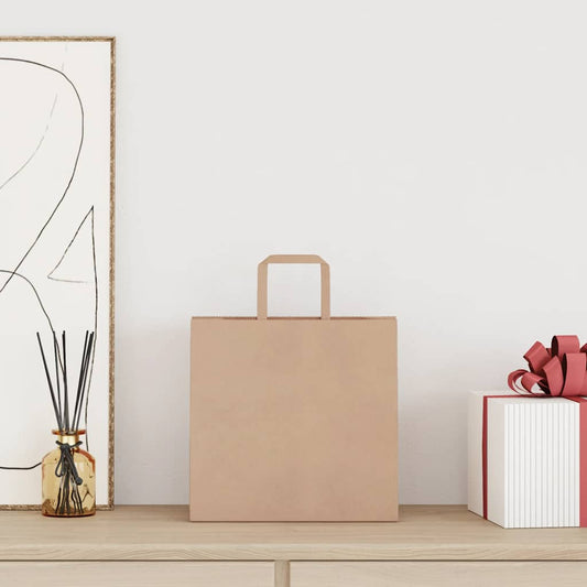 vidaXL Paper Bags 250 pcs with Handles Brown 26x17x25 cm 2