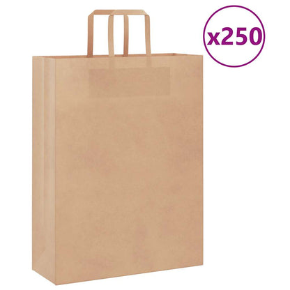 vidaXL Paper Bags 250 pcs with Handles Brown 32x12x42 cm 1