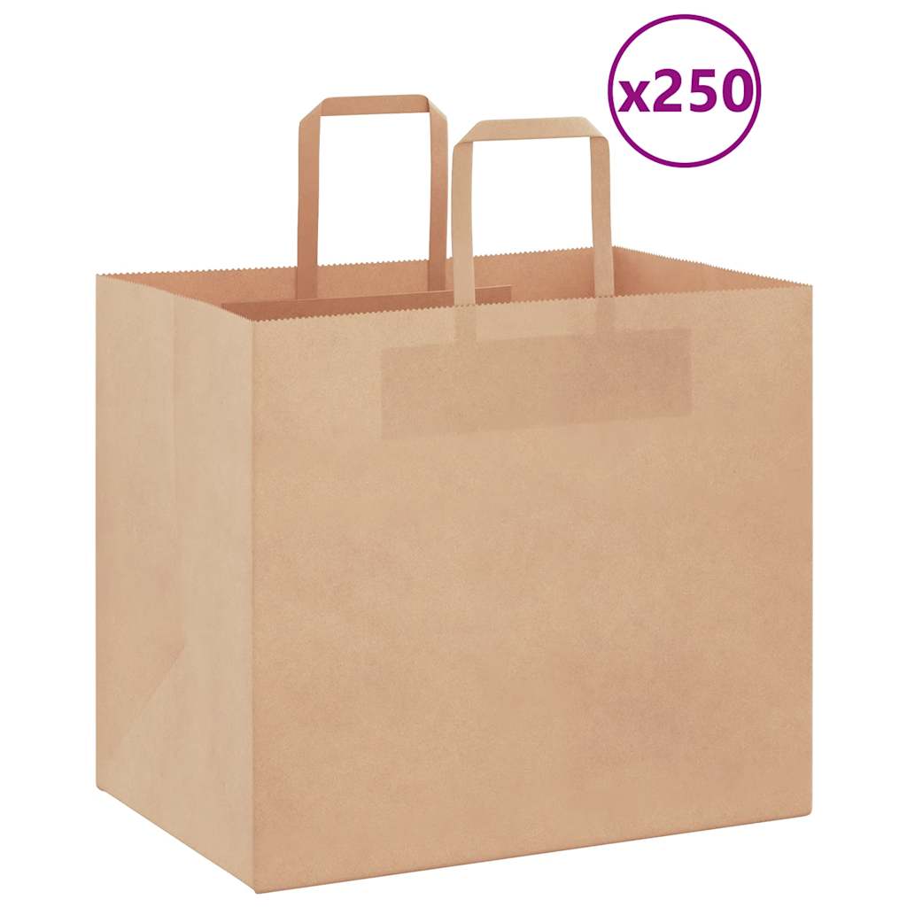 vidaXL Paper Bags 250 pcs with Handles Brown 32x22x28 cm 1