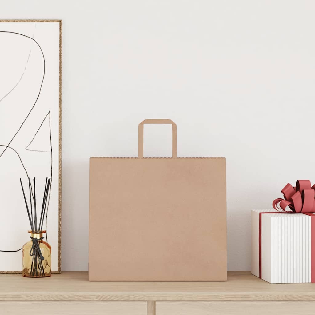 vidaXL Paper Bags 250 pcs with Handles Brown 32x22x28 cm 2
