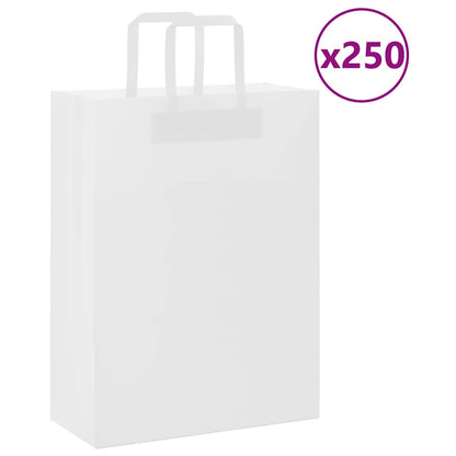 vidaXL Paper Bags 250 pcs with Handles White 26x12x35 cm 2