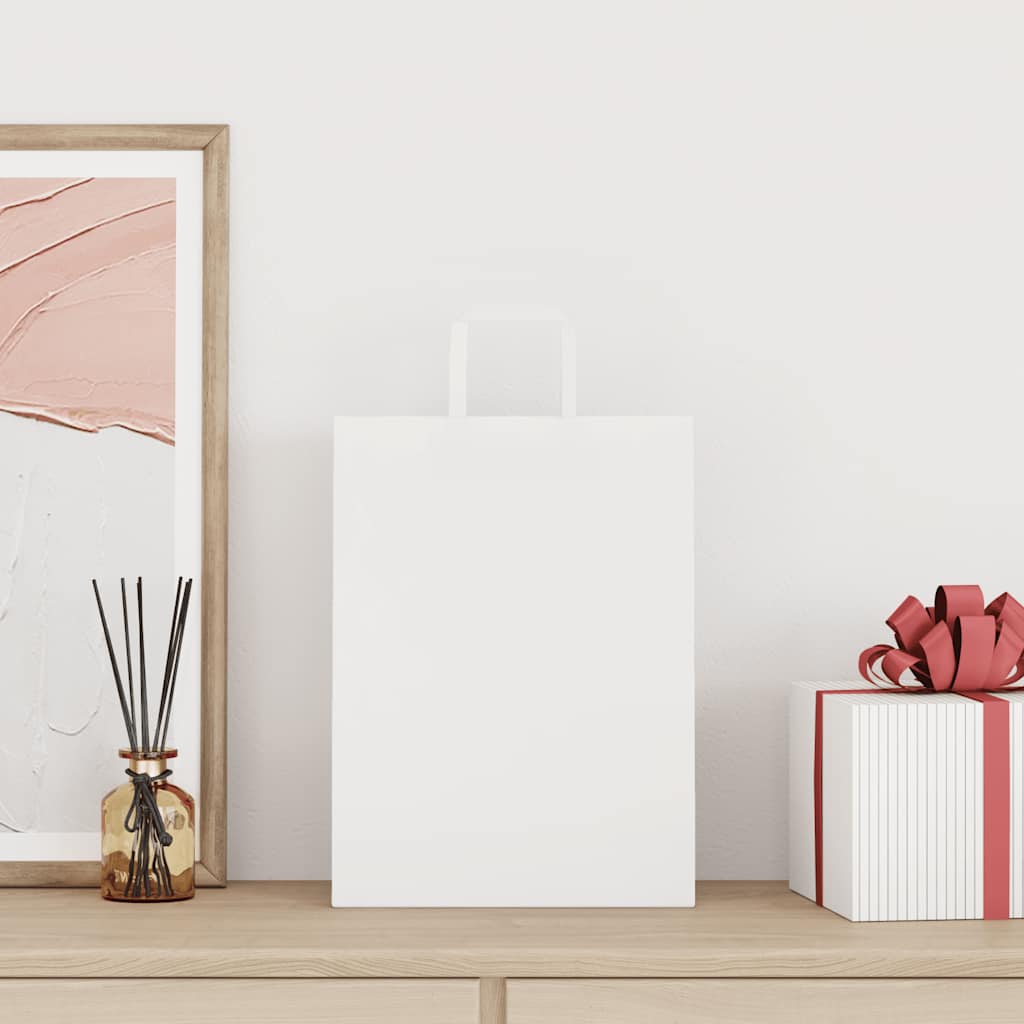 vidaXL Paper Bags 250 pcs with Handles White 26x12x35 cm 1