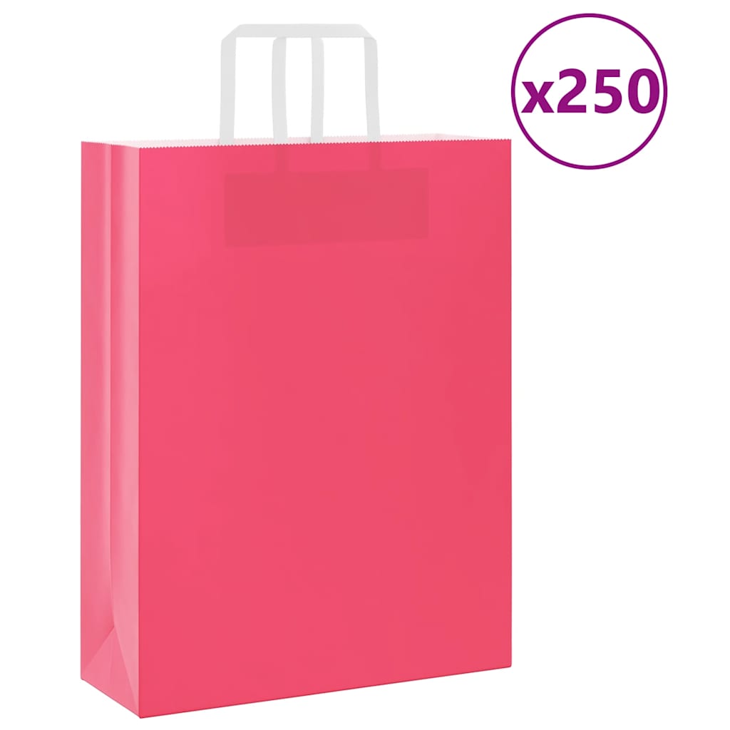 vidaXL Paper Bags 250 pcs with Handles Pink 32x12x42 cm 1