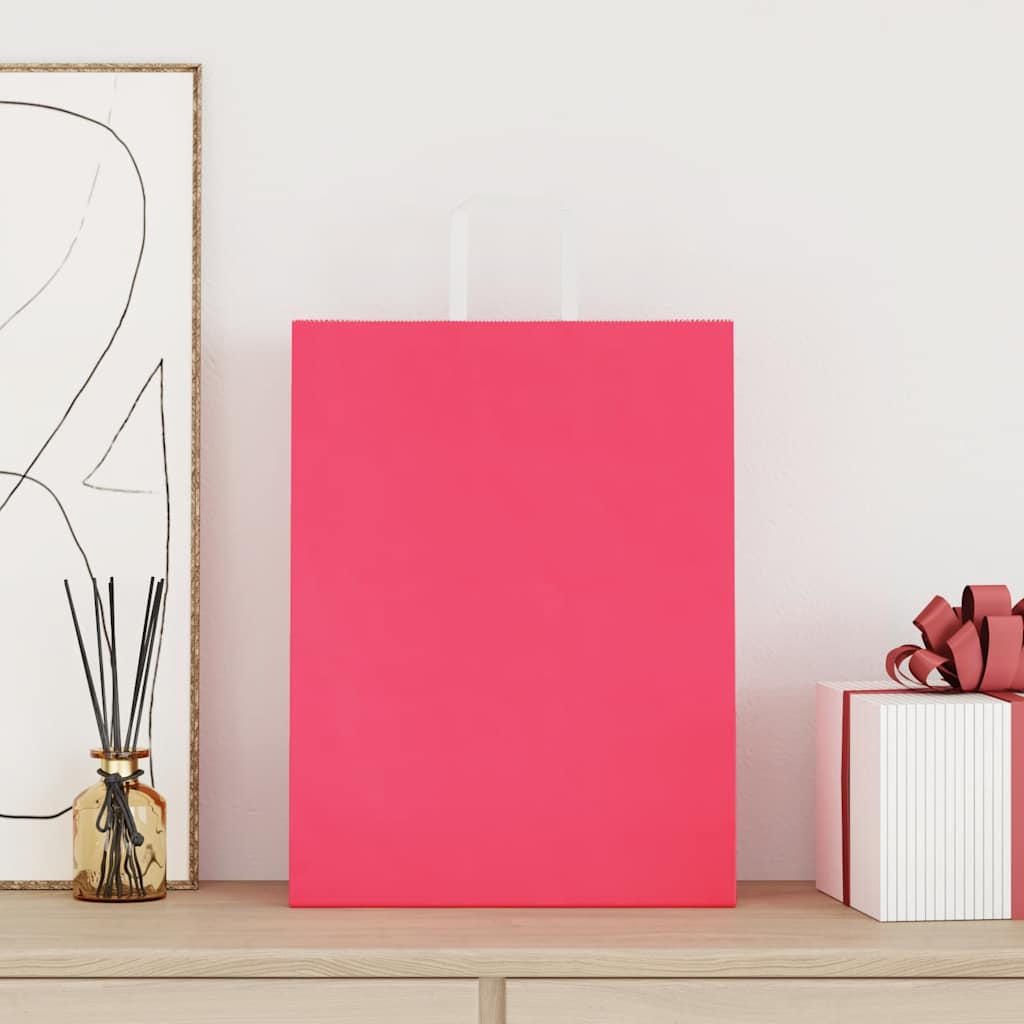 vidaXL Paper Bags 250 pcs with Handles Pink 32x12x42 cm 2
