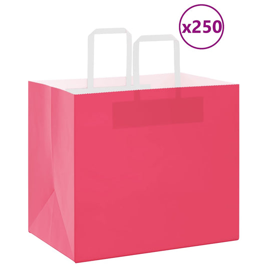 vidaXL Paper Bags 250 pcs with Handles Pink 32x22x28 cm 1