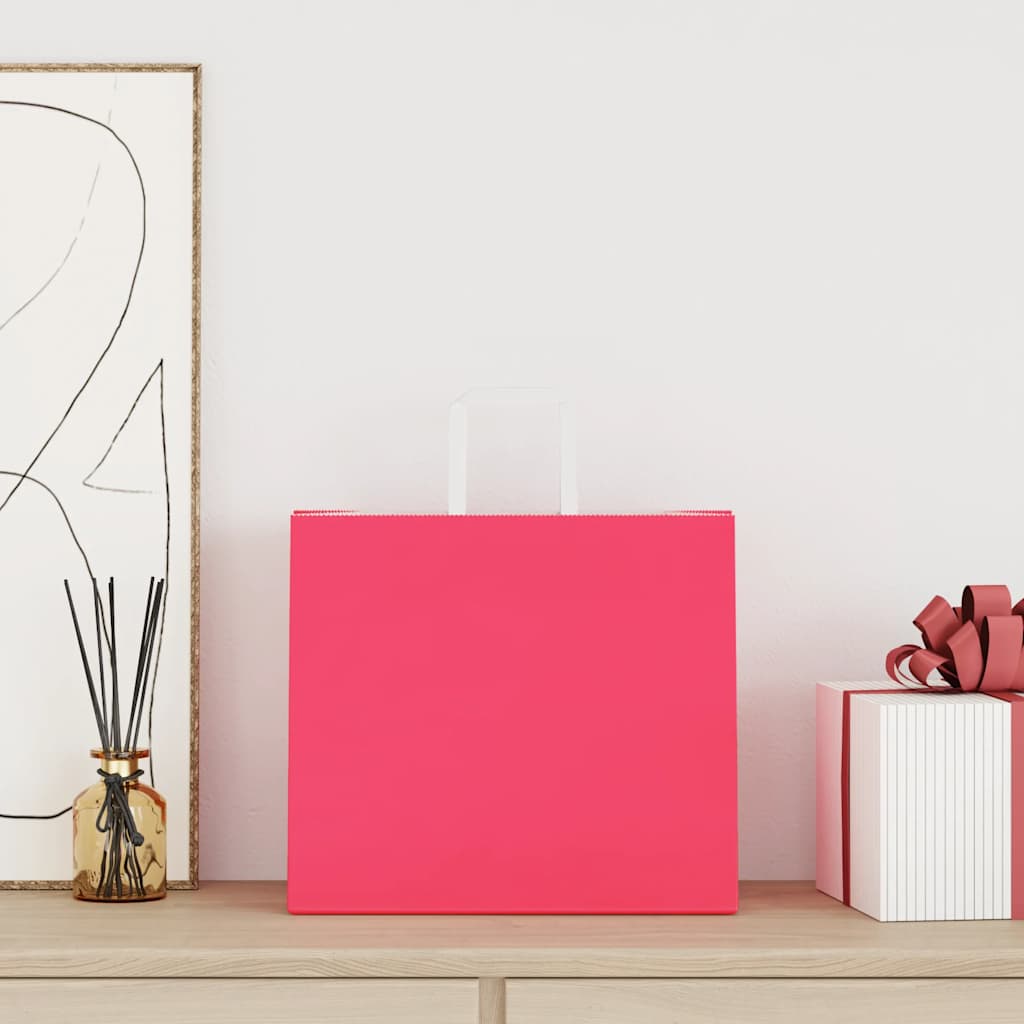 vidaXL Paper Bags 250 pcs with Handles Pink 32x22x28 cm 2
