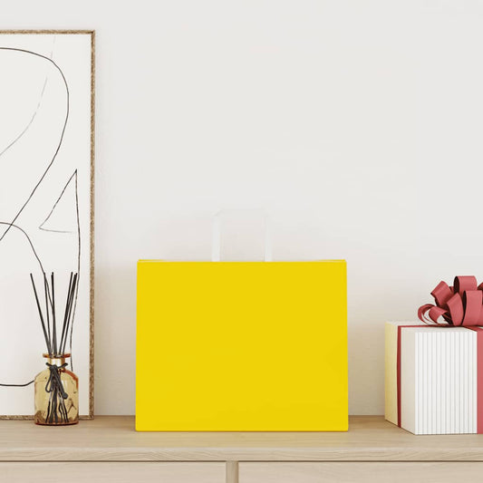 vidaXL Paper Bags 250 pcs with Handles Yellow 32x22x24 cm 2